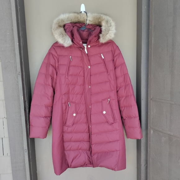 MICHAEL Michael Kors Jackets & Blazers - Michael Kors Long Dark Red Puffer Coat with Fur Lined Hood Trench